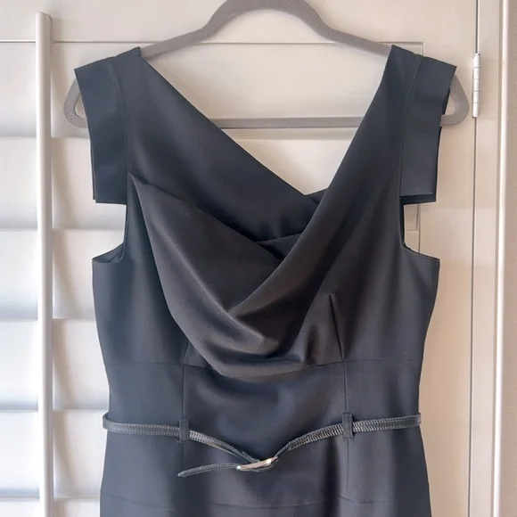 BLACK HALO ICONIC Black Jackie O Belted Sheath Dress 6 Gabardine Stretch - Picture 5 of 9